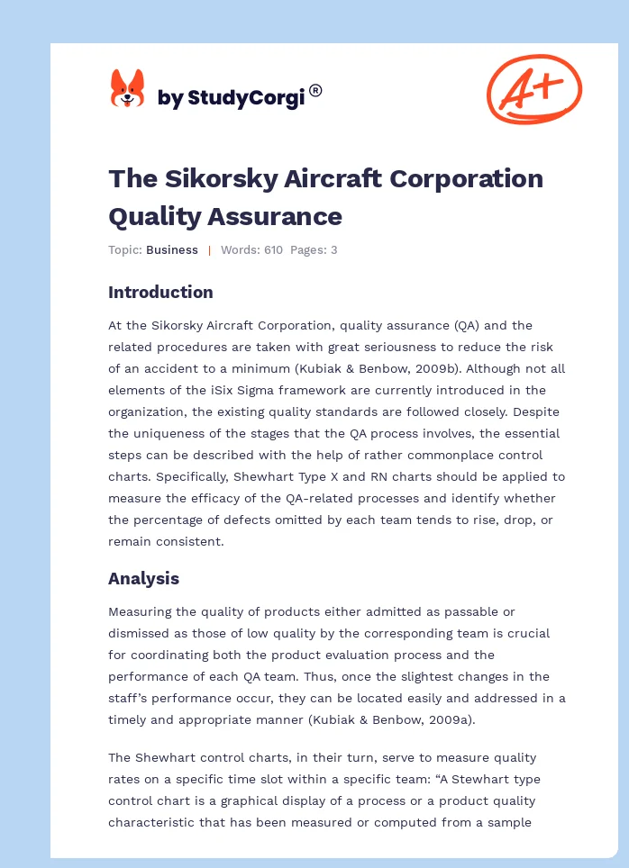 The Sikorsky Aircraft Corporation Quality Assurance. Page 1