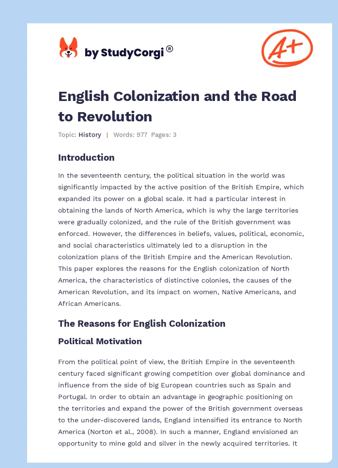 English Colonization and the Road to Revolution. Page 1