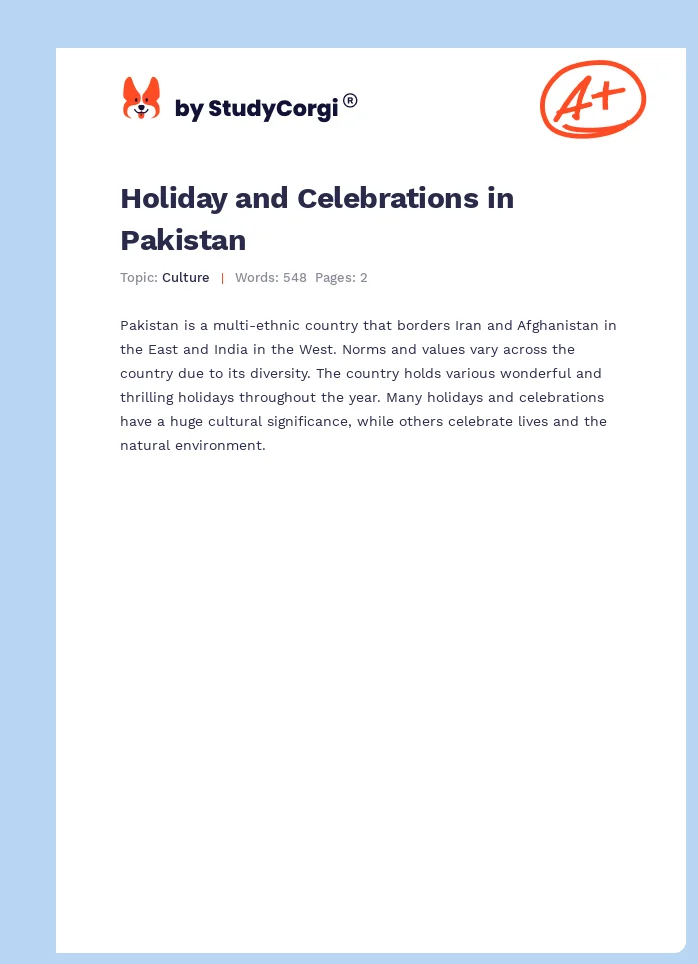 Holiday and Celebrations in Pakistan. Page 1