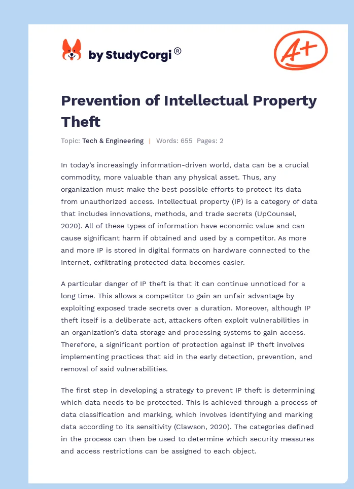 Prevention of Intellectual Property Theft. Page 1