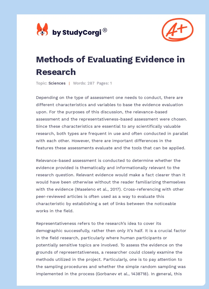 Methods of Evaluating Evidence in Research. Page 1