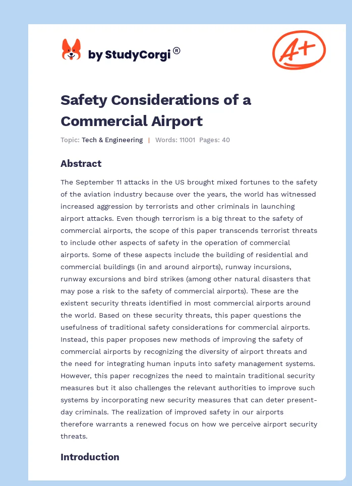 Safety Considerations of a Commercial Airport. Page 1