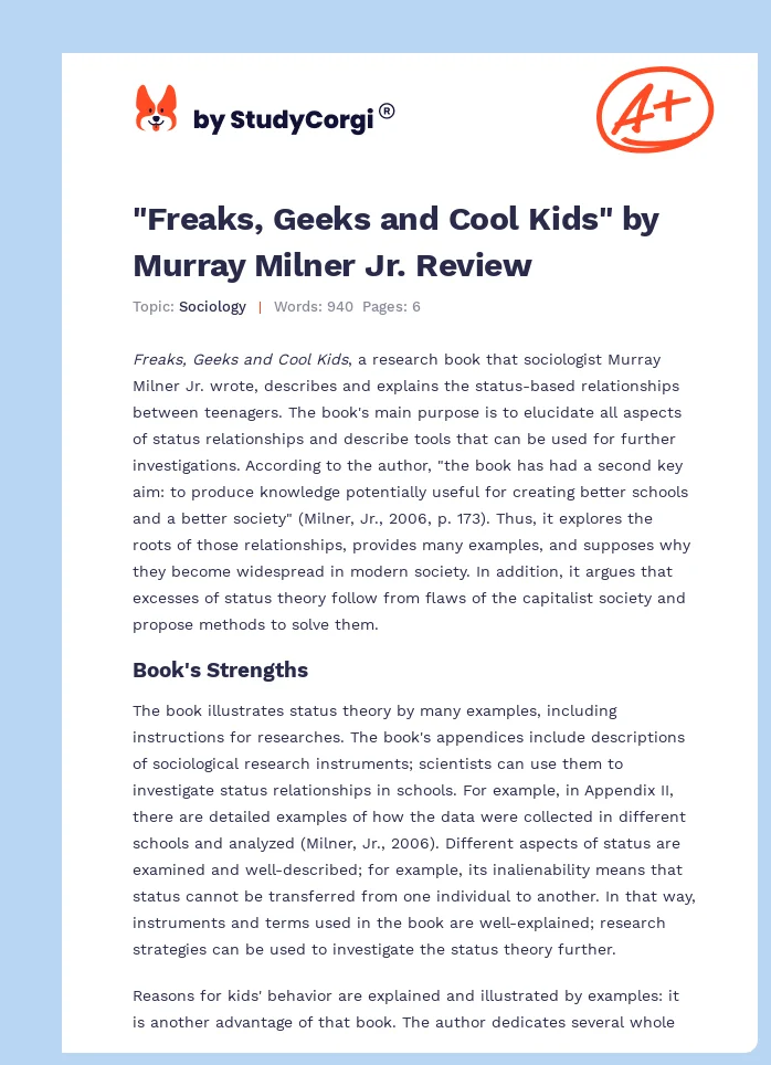"Freaks, Geeks and Cool Kids" by Murray Milner Jr. Review. Page 1