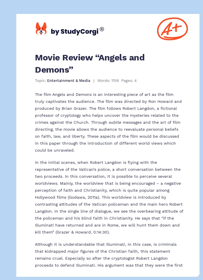 Movie Review “Angels and Demons”. Page 1