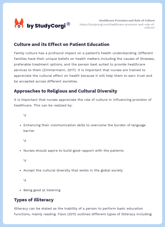 Healthcare Provision and Role of Culture. Page 2