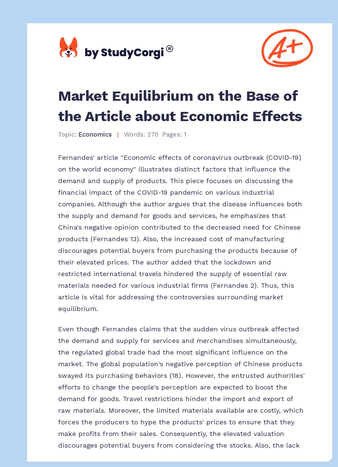 Market Equilibrium on the Base of the Article about Economic Effects. Page 1