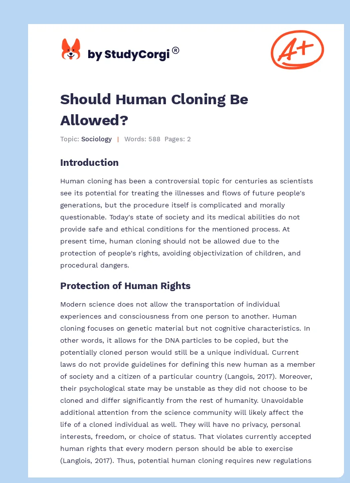should human cloning be allowed essay