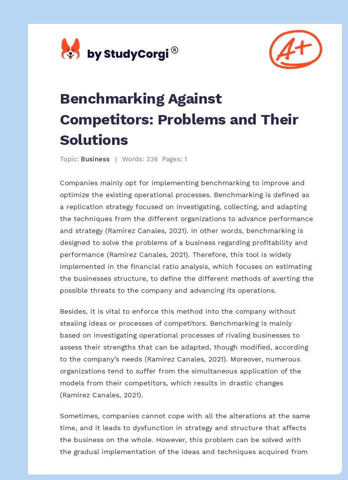 Benchmarking Against Competitors: Problems and Their Solutions. Page 1