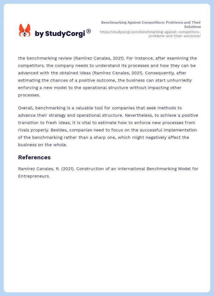 Benchmarking Against Competitors: Problems and Their Solutions. Page 2