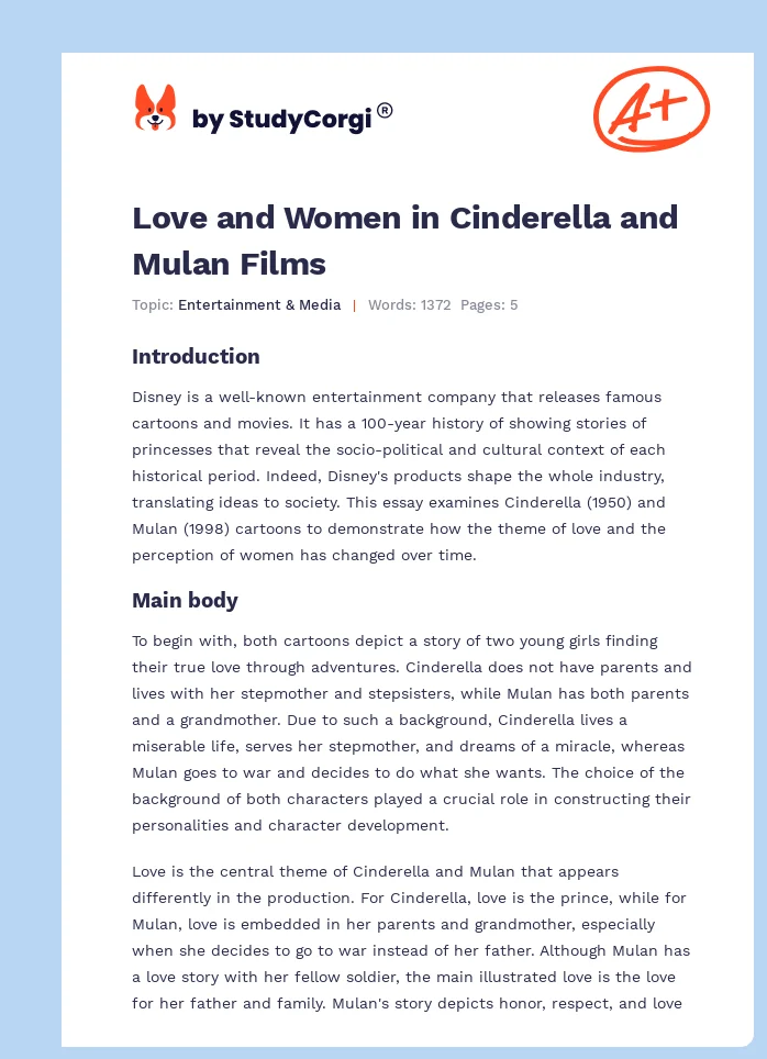 Love and Women in Cinderella and Mulan Films. Page 1