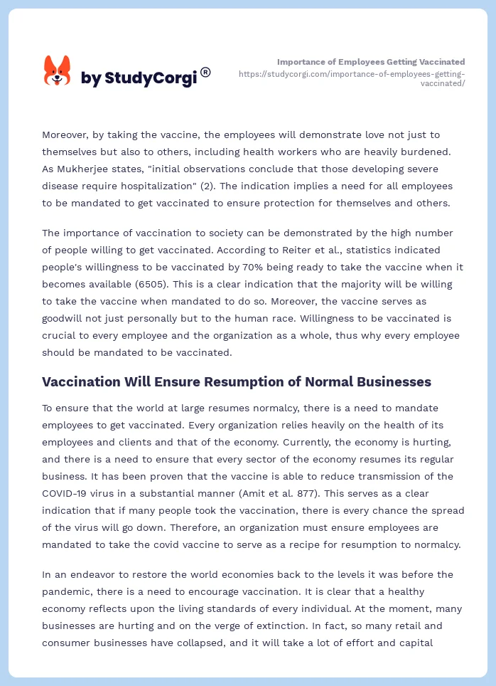 Importance of Employees Getting Vaccinated. Page 2