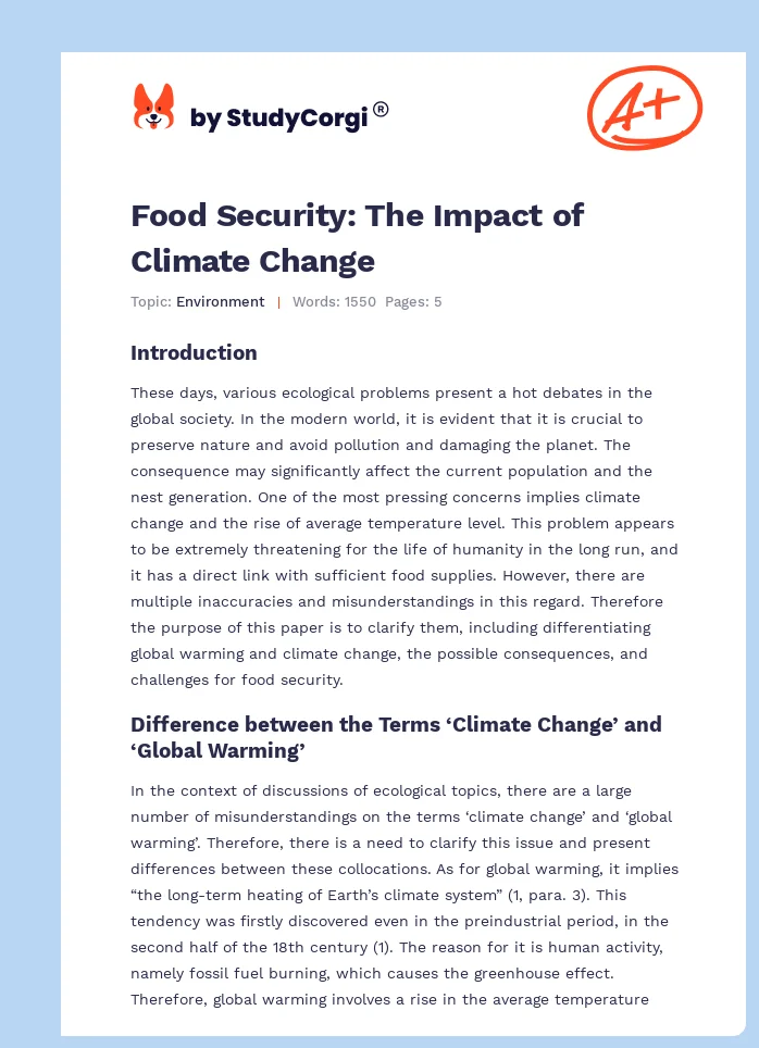 Food Security: The Impact of Climate Change. Page 1