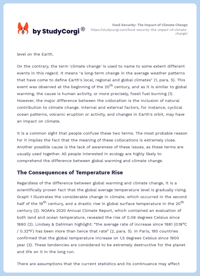 Food Security: The Impact of Climate Change. Page 2