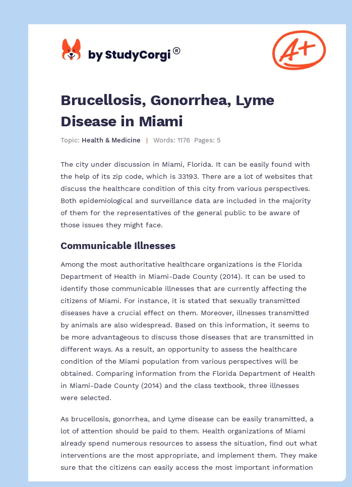 Brucellosis, Gonorrhea, Lyme Disease in Miami. Page 1