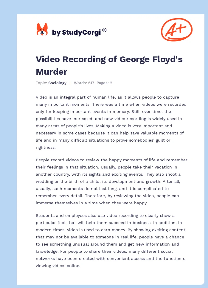 Video Recording of George Floyd's Murder. Page 1