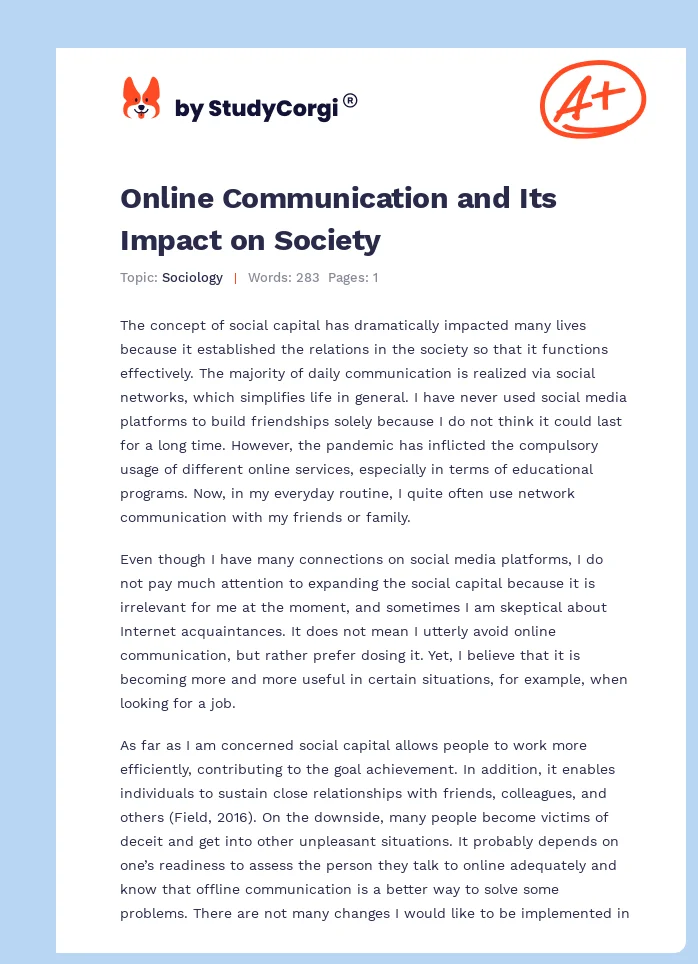 Online Communication and Its Impact on Society. Page 1