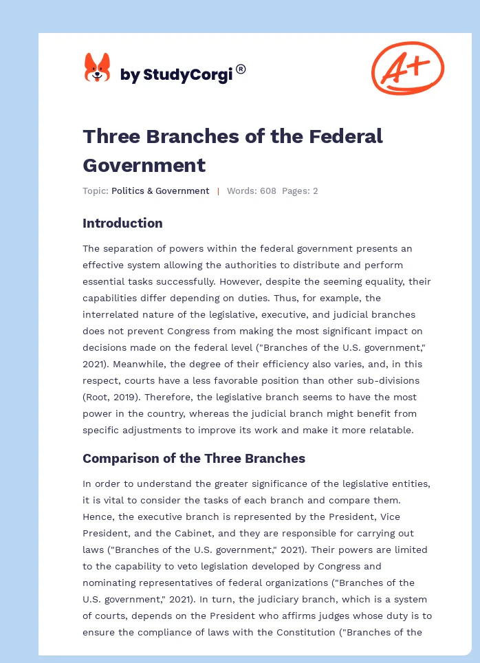 Three Branches of the Federal Government. Page 1