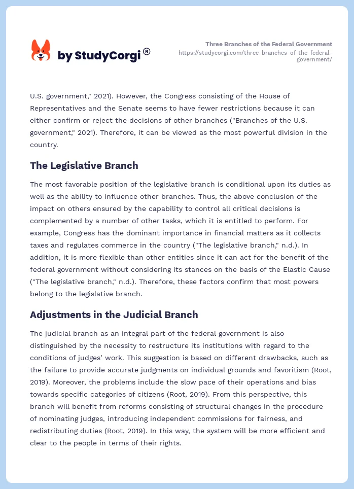 Three Branches of the Federal Government. Page 2