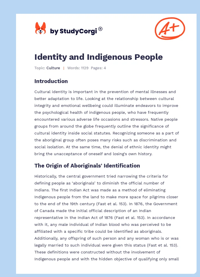Identity and Indigenous People. Page 1