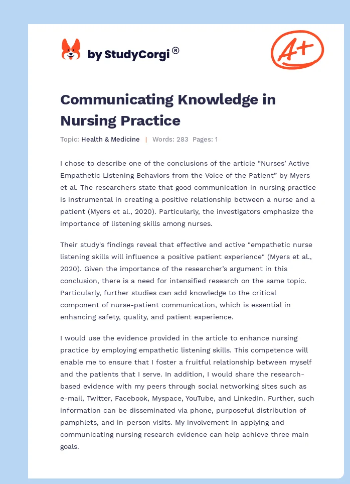 Communicating Knowledge in Nursing Practice. Page 1