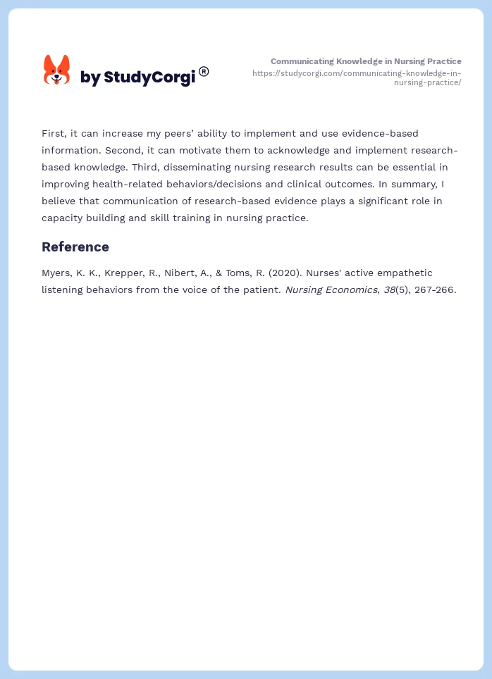 Communicating Knowledge in Nursing Practice. Page 2