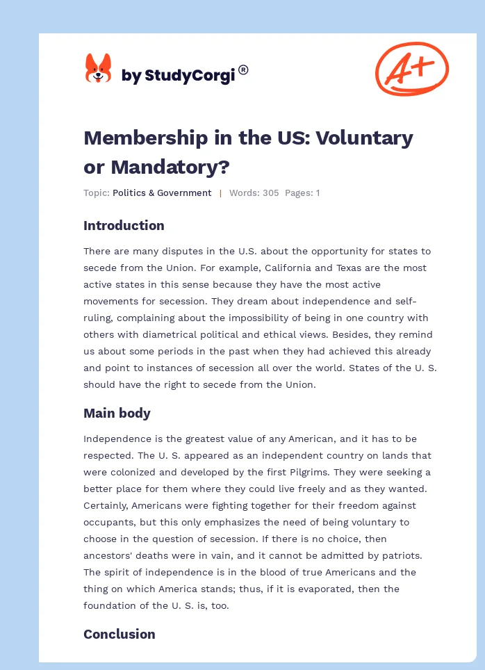Membership in the US: Voluntary or Mandatory?. Page 1