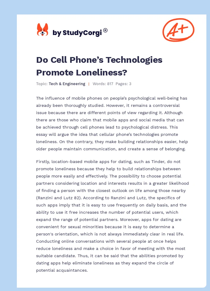 Do Cell Phone’s Technologies Promote Loneliness?. Page 1