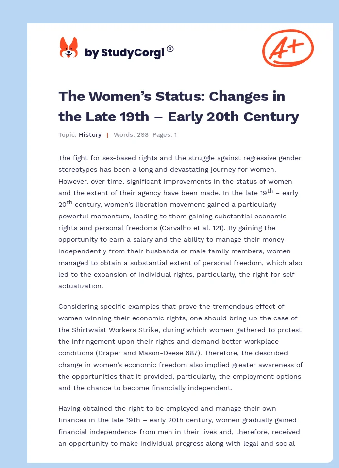 The Women’s Status: Changes in the Late 19th – Early 20th Century. Page 1