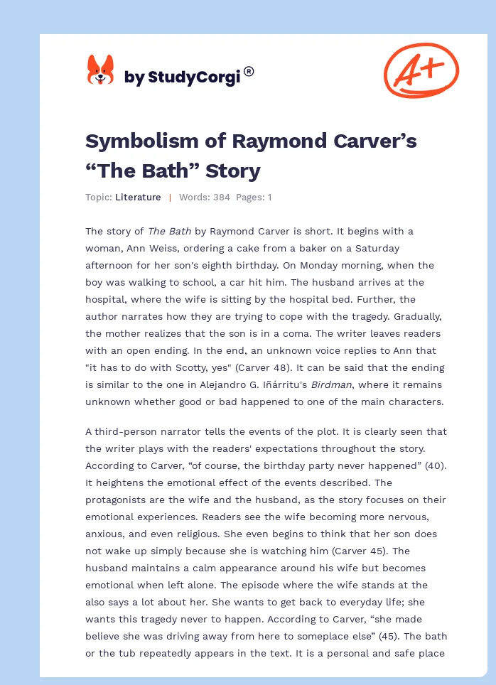 Symbolism of Raymond Carver’s “The Bath” Story. Page 1