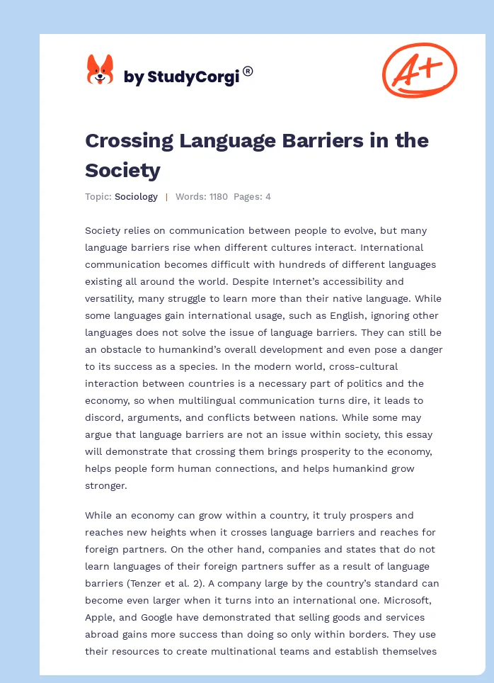 Crossing Language Barriers in the Society. Page 1