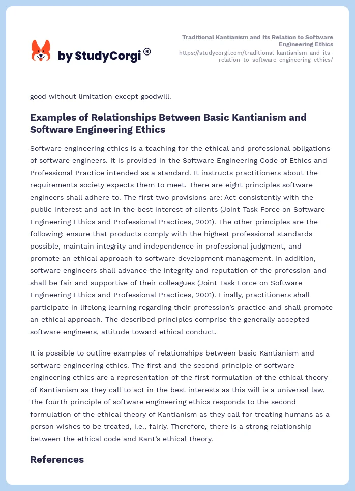 Traditional Kantianism and Its Relation to Software Engineering Ethics. Page 2