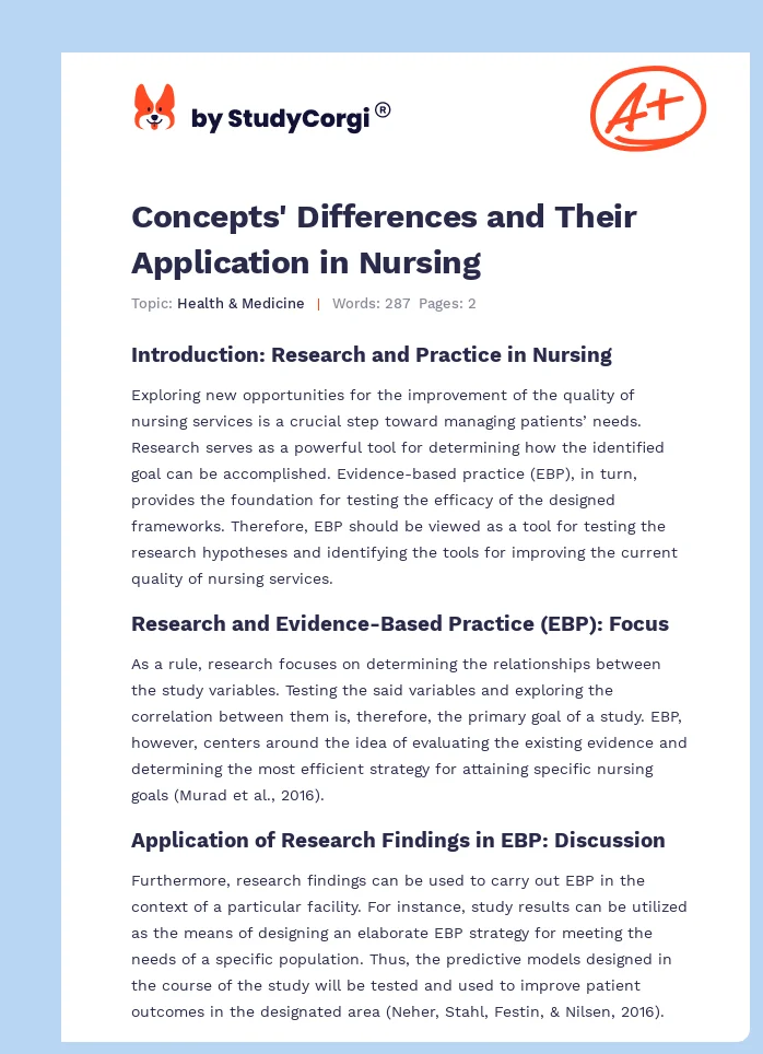 Concepts' Differences and Their Application in Nursing. Page 1