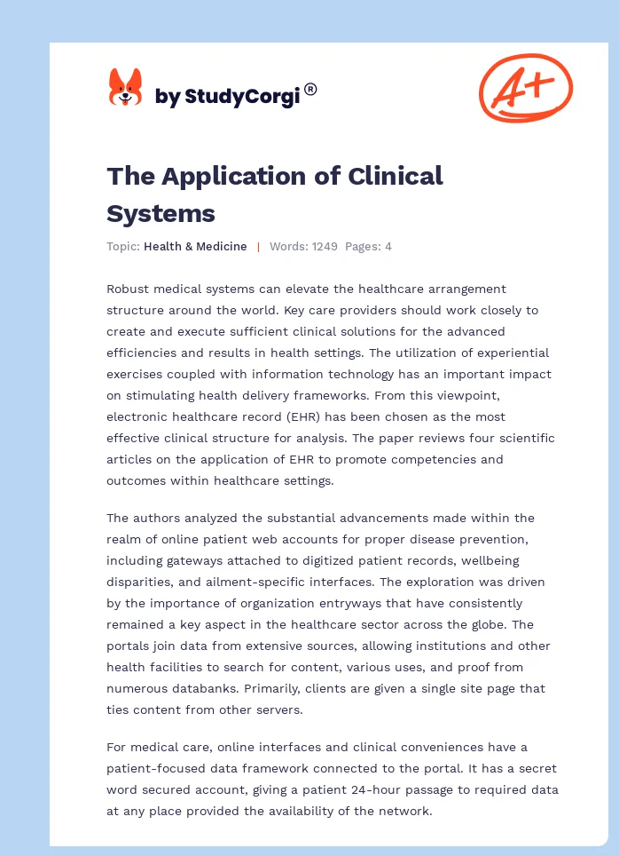 The Application of Clinical Systems. Page 1