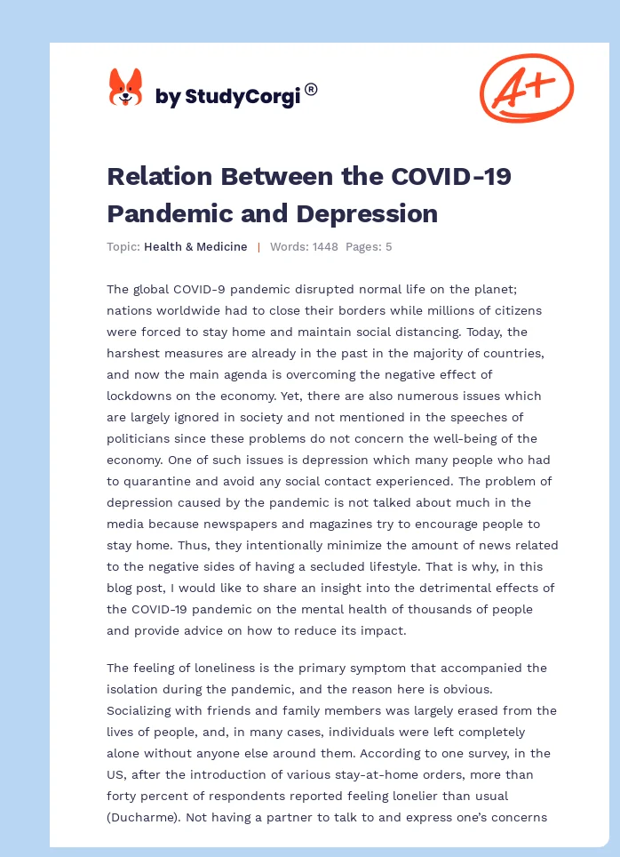 Relation Between the COVID-19 Pandemic and Depression. Page 1