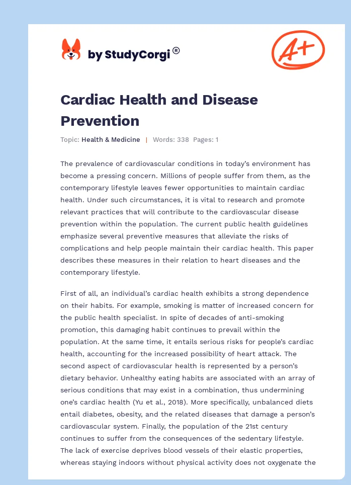 Cardiac Health and Disease Prevention. Page 1