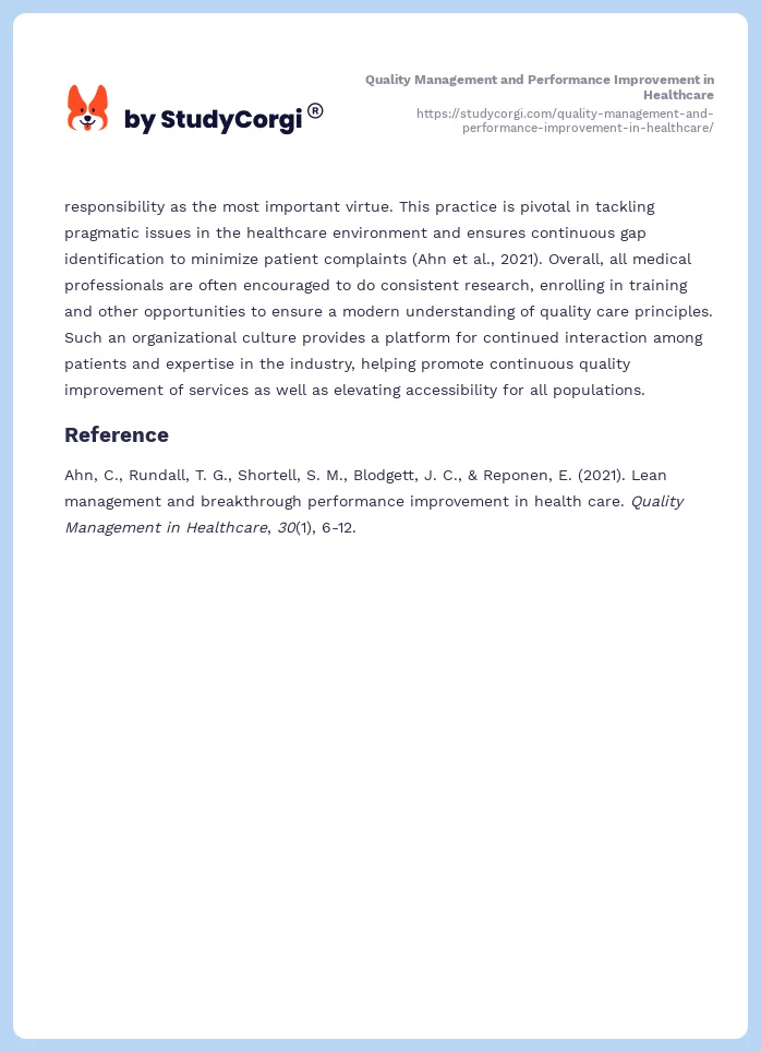 Quality Management and Performance Improvement in Healthcare. Page 2
