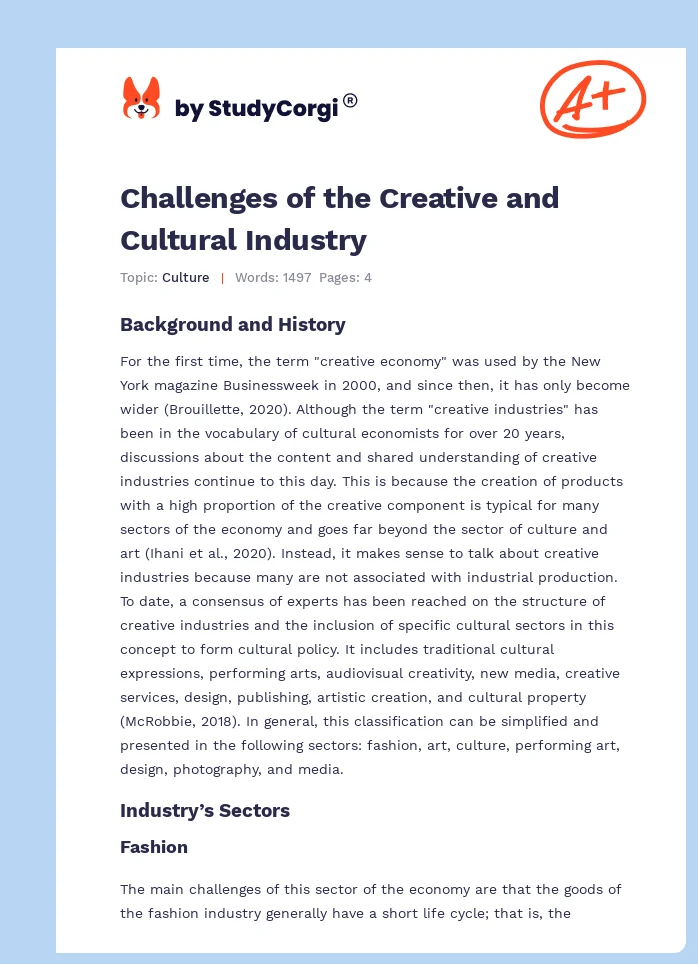 Challenges of the Creative and Cultural Industry. Page 1