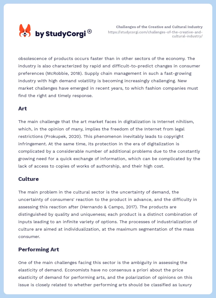 Challenges of the Creative and Cultural Industry. Page 2