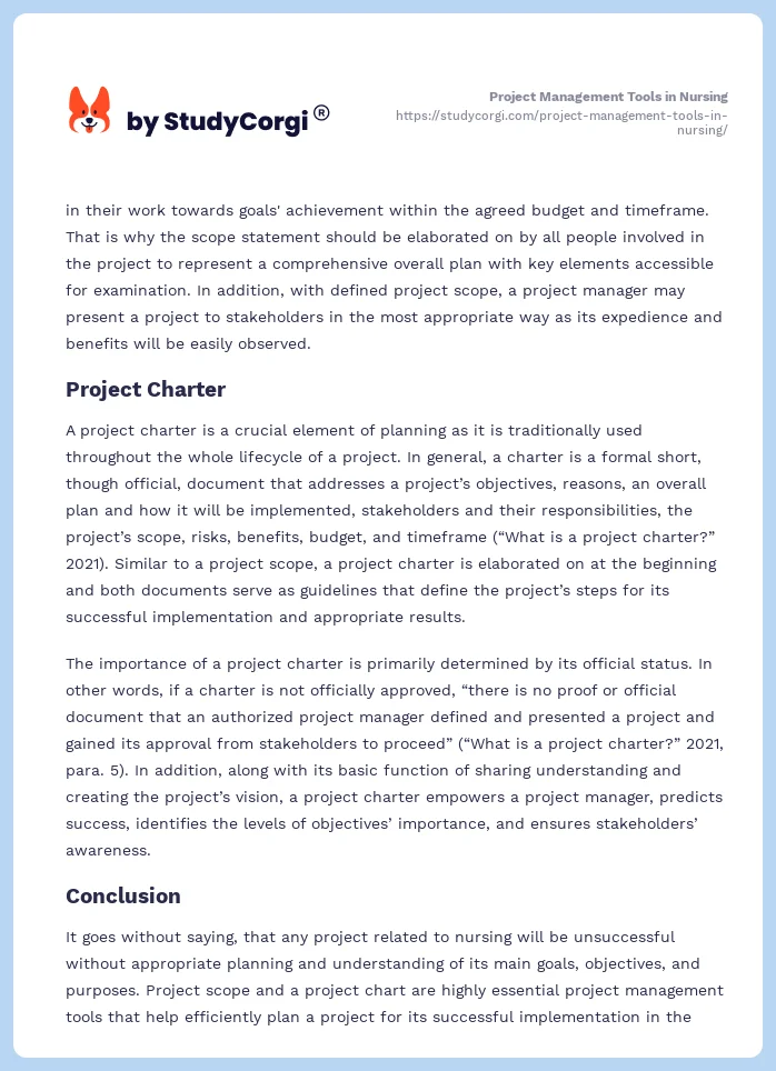 Project Management Tools in Nursing. Page 2