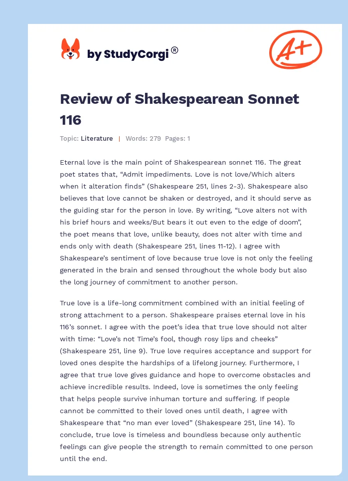 Review of Shakespearean Sonnet 116. Page 1