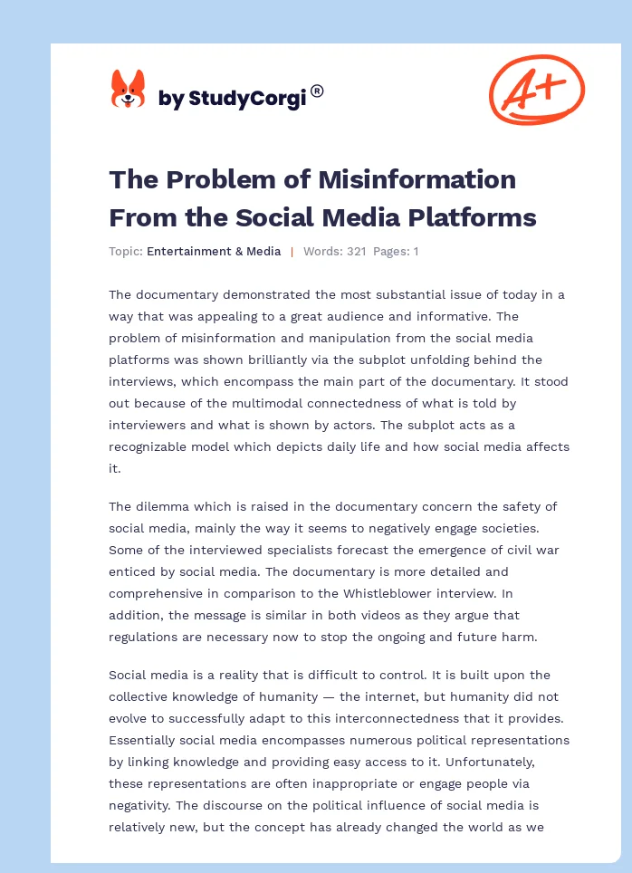 The Problem of Misinformation From the Social Media Platforms. Page 1