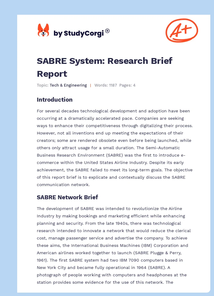 SABRE System: Research Brief Report. Page 1