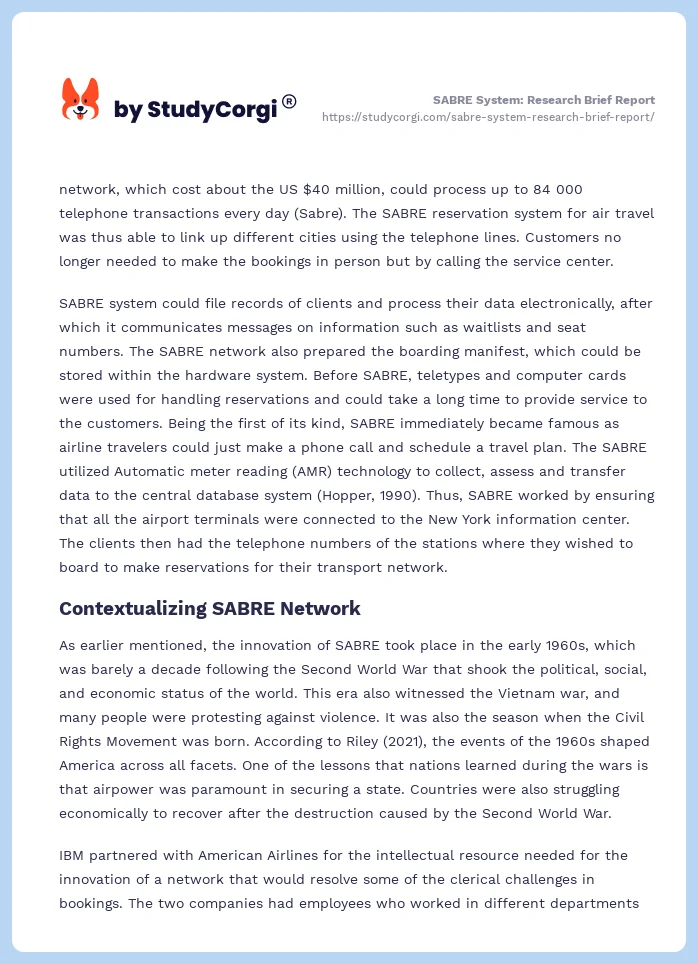 SABRE System: Research Brief Report. Page 2