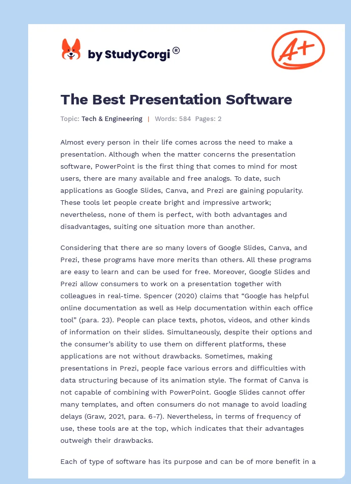 The Best Presentation Software. Page 1