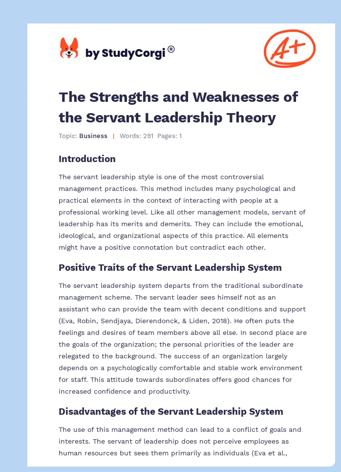 The Strengths and Weaknesses of the Servant Leadership Theory. Page 1