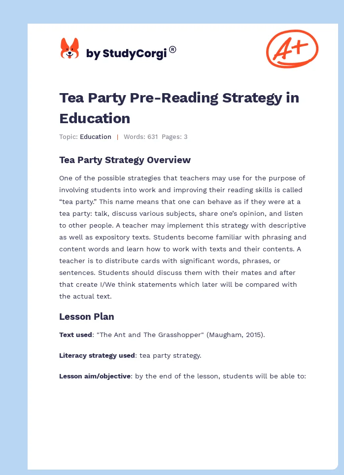 Tea Party Pre-Reading Strategy in Education. Page 1