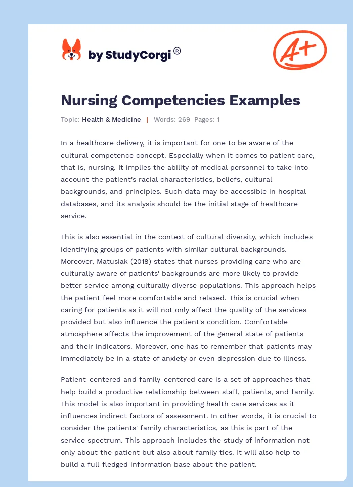 Nursing Competencies Examples. Page 1