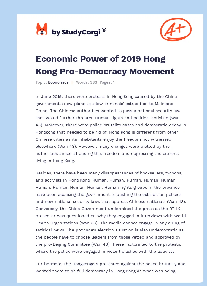 Economic Power of 2019 Hong Kong Pro-Democracy Movement. Page 1