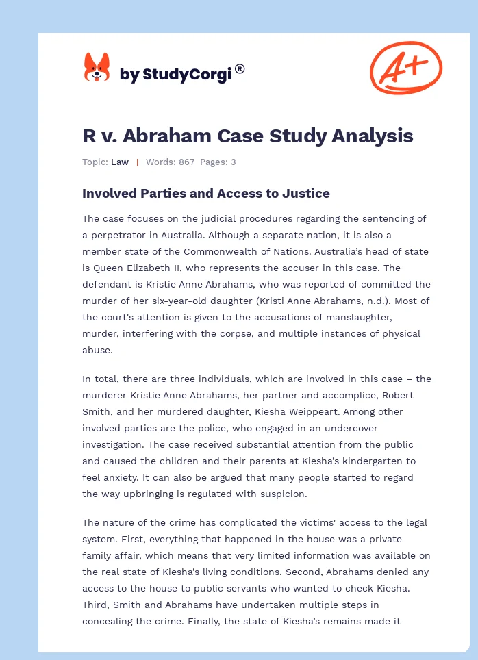 R v. Abraham Case Study Analysis. Page 1