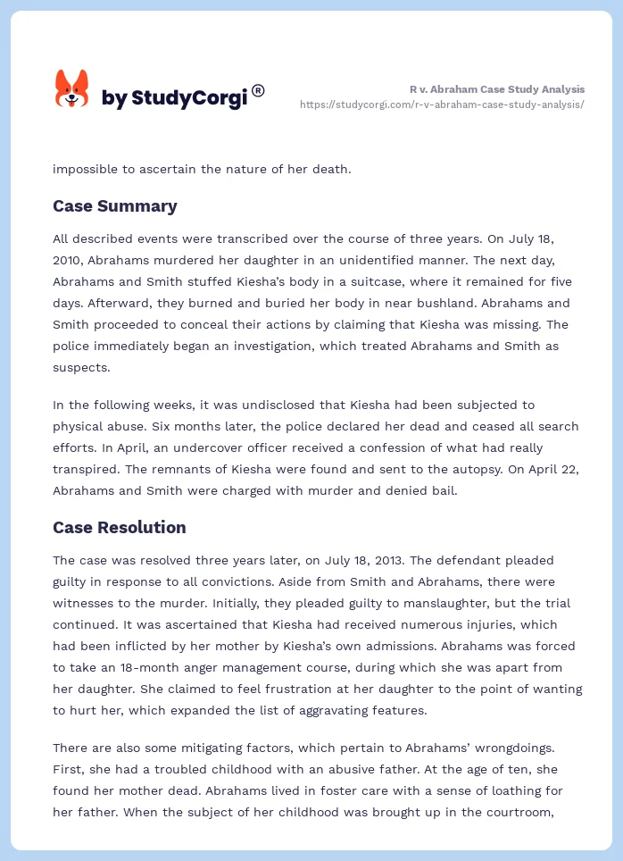 R v. Abraham Case Study Analysis. Page 2